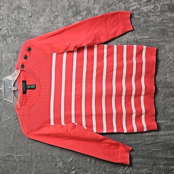 Womens Ralph Lauren Medium Sweater Striped White Pink w/ Cotton Stretch - Picture 9 of 11